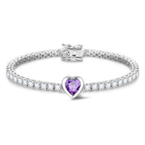 FANCIME „Axis“ Herzförmiger Amethyst-Tennisarmband aus Sterlingsilber, Geburtsstein Februar