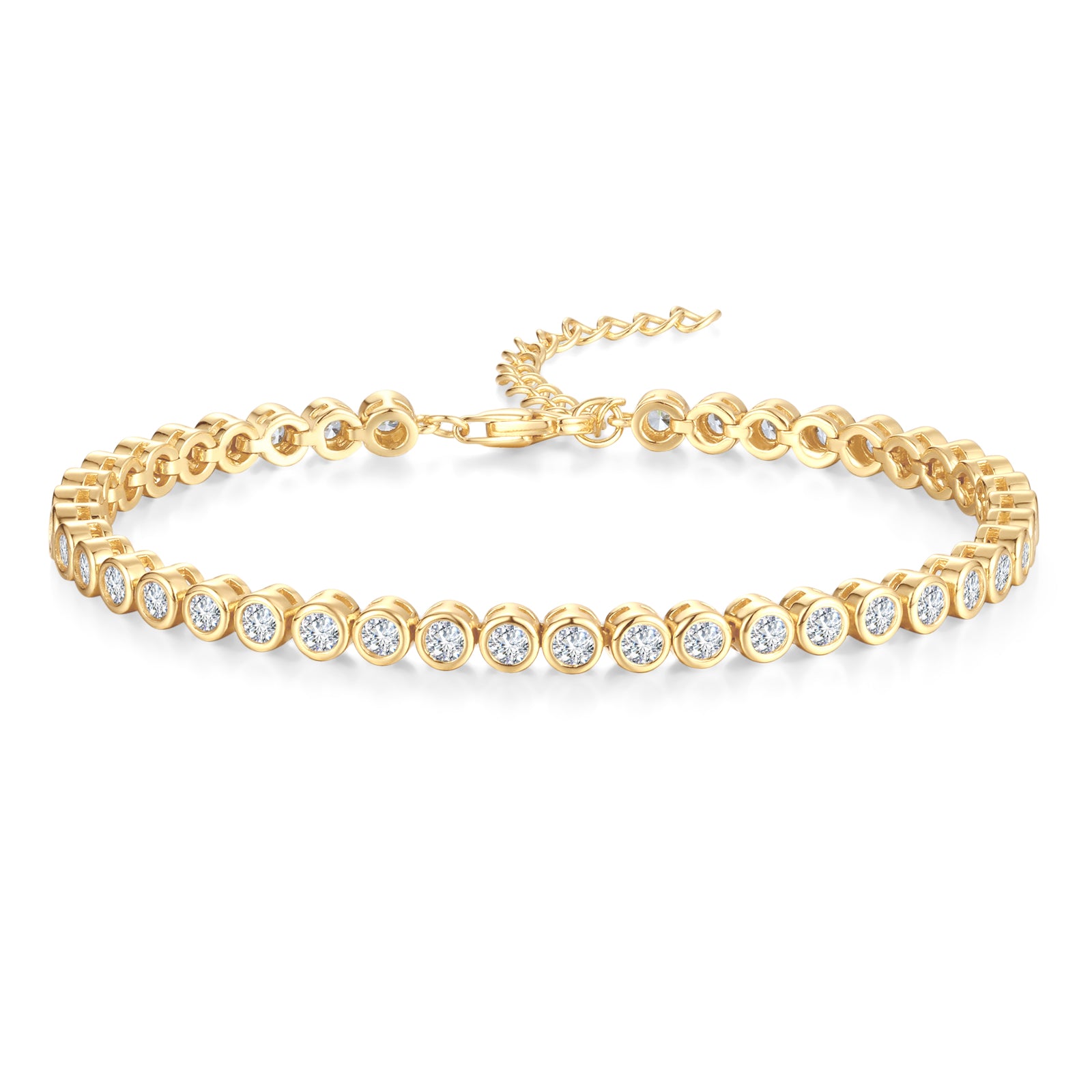 FANCIME "Orbit" Klassisches Tennisarmband aus Sterlingsilber mit Lünette und verstellbarer Kette