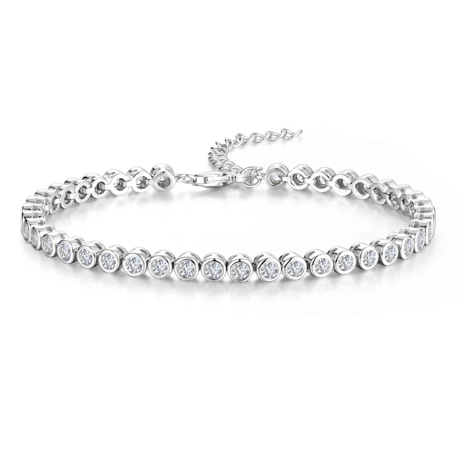FANCIME "Orbit" Klassisches Tennisarmband aus Sterlingsilber mit Lünette und verstellbarer Kette