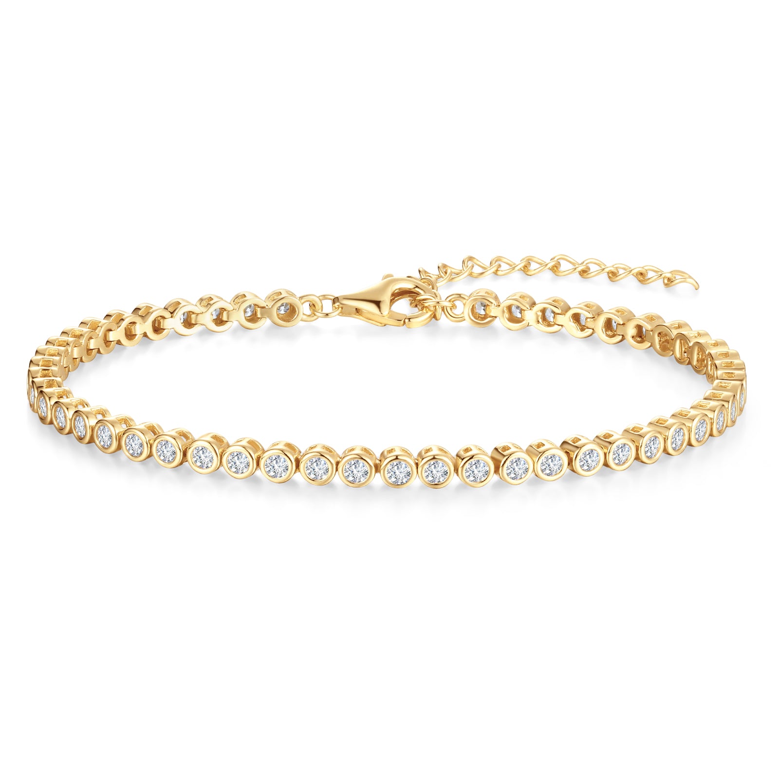 FANCIME "Orbit" Klassisches Tennisarmband aus Sterlingsilber mit Lünette und verstellbarer Kette