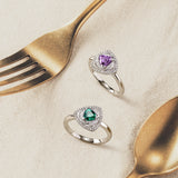 Trinity Textured Silver Ring in Created Amethyst