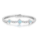 FANCIME „Square Sparkle“ März Geburtsstein Aquamarin Sterling Silber Tennisarmbänder 