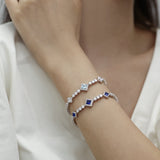 FANCIME „Square Sparkle“ März Geburtsstein Aquamarin Sterling Silber Tennisarmbänder 