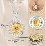 FANCIME "My Sunshine" Sunflower Cut-Out Citrine Birthstone Rotatable Sterling Silver Necklace