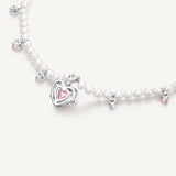 Pink Guardian Heart Silver Necklace With Pearl Chain
