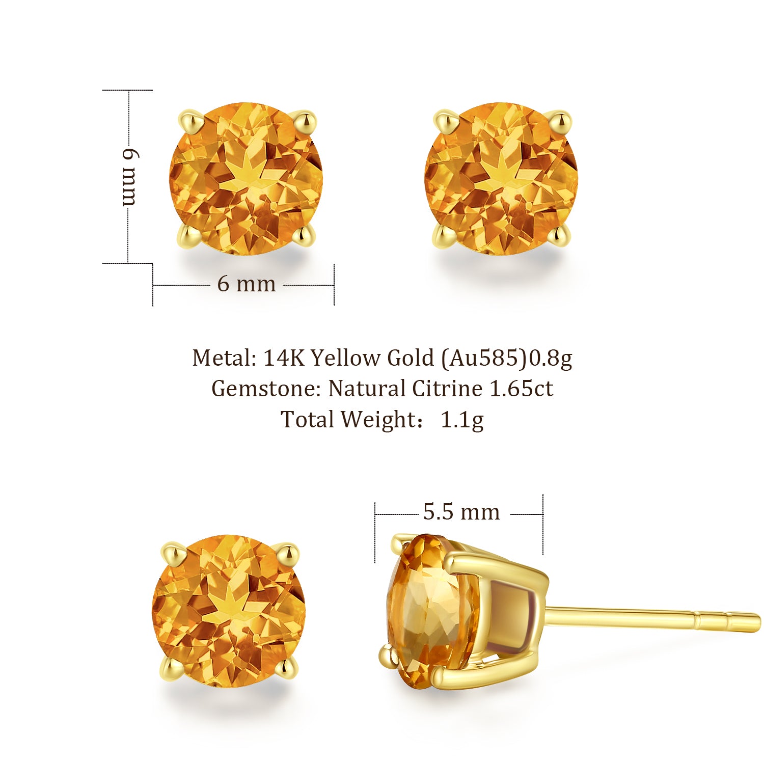 FANCIME Runde Ohrstecker aus 14-karätigem Gelbgold mit Edelsteinen