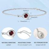Armband „Unendliche Umarmung“ aus Sterlingsilber mit Granat-Geburtsstein für Januar und Unendlichkeitssymbol