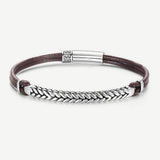FANCIME FOOTPRINT Herren-Armband aus Leder und Sterlingsilber