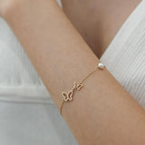 14-karätiges Gelbgold-Schmetterlingsarmband mit 4 mm Süßwasserperlen, luxuriöses, verstellbares Armband mit echten Perlen