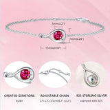 Armband aus Sterlingsilber mit dem Geburtsstein Rubin und dem Unendlichkeitssymbol „Unendliche Umarmung“ für Juli