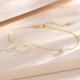 14-karätiges Gelbgold-Schmetterlingsarmband mit 4 mm Süßwasserperlen, luxuriöses, verstellbares Armband mit echten Perlen