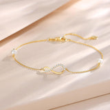 Bracelet infini en or jaune 14K avec perles d'eau douce de 4MM, bracelet ajustable, bijoux fins