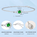 "Infinite Embrace" Bracelet en argent sterling avec émeraude, symbole de l'infini, pierre de naissance de mai