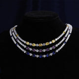 "Glamour Radiance" September Birthstone Fancy Cut Blue Sapphire Sterling Silver Tennis Necklace