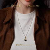 Harry Potter x FANCIME Deathly Hallows Silver Necklace, Obsidian