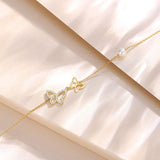 14-karätiges Gelbgold-Schmetterlingsarmband mit 4 mm Süßwasserperlen, luxuriöses, verstellbares Armband mit echten Perlen