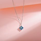 FANCIME „Princess Dream“ Aquamarin-Quadrat-Edelstein-Halskette aus Sterlingsilber 