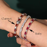 Armband „Glamour Radiance“ – Geburtsstein Januar, Tennis-Granat im Fantasieschliff, Sterlingsilber