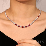 „Glamour Radiance“ Juli-Geburtsstein-Tennis-Halskette aus Sterlingsilber mit Rubin im Fantasieschliff und auffälligem Rubin-Schliff 