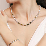 „Glamour Radiance“ – Tennis-Halskette aus Sterlingsilber mit Peridot-Geburtsstein im Fantasieschliff für August 