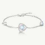 Trinity Textured Silver Bracelet in Created Aquamarine