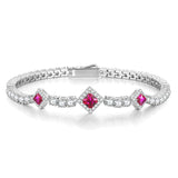 Bracelets de tennis en argent sterling rubis "Square Sparkle" pierre de naissance de juillet FANCIME
