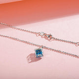 FANCIME „Princess Dream“ Aquamarin-Quadrat-Edelstein-Halskette aus Sterlingsilber 