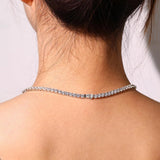 "Glamour Radiance" September Birthstone Fancy Cut Blue Sapphire Sterling Silver Tennis Necklace