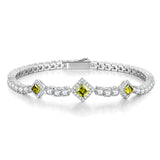 FANCIME „Square Sparkle“ Peridot-Tennisarmbänder aus Sterlingsilber mit Geburtsstein August 