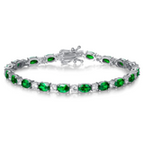 Armband „Glamour Radiance“ mit Geburtsstein Mai, Tennis-Smaragd im Fantasieschliff, Sterlingsilber 