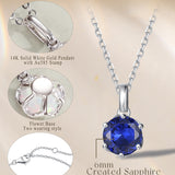 FANCIME “Everbloom” 14K Solid White Gold September Sapphire Birthstone Gemstone Pendant with Sterling Silver Chain Necklace