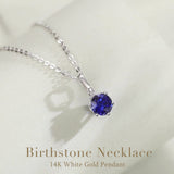 FANCIME “Everbloom” 14K Solid White Gold September Sapphire Birthstone Gemstone Pendant with Sterling Silver Chain Necklace
