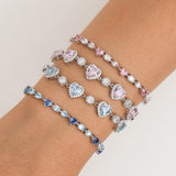FANCIME „Ms Charming“ Halo Herz März Geburtsstein Aquamarin Sterling Silber Tennisarmband