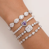 FANCIME „Axis“ Herzförmiger Amethyst-Tennisarmband aus Sterlingsilber, Geburtsstein Februar