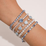 FANCIME „Ms Charming“ Halo Herz März Geburtsstein Aquamarin Sterling Silber Tennisarmband
