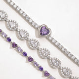 FANCIME „Axis“ Herzförmiger Amethyst-Tennisarmband aus Sterlingsilber, Geburtsstein Februar
