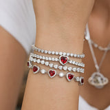 FANCIME „Axis“ Herzförmiger Rubin-Tennisarmband aus Sterlingsilber mit Geburtsstein für Juli