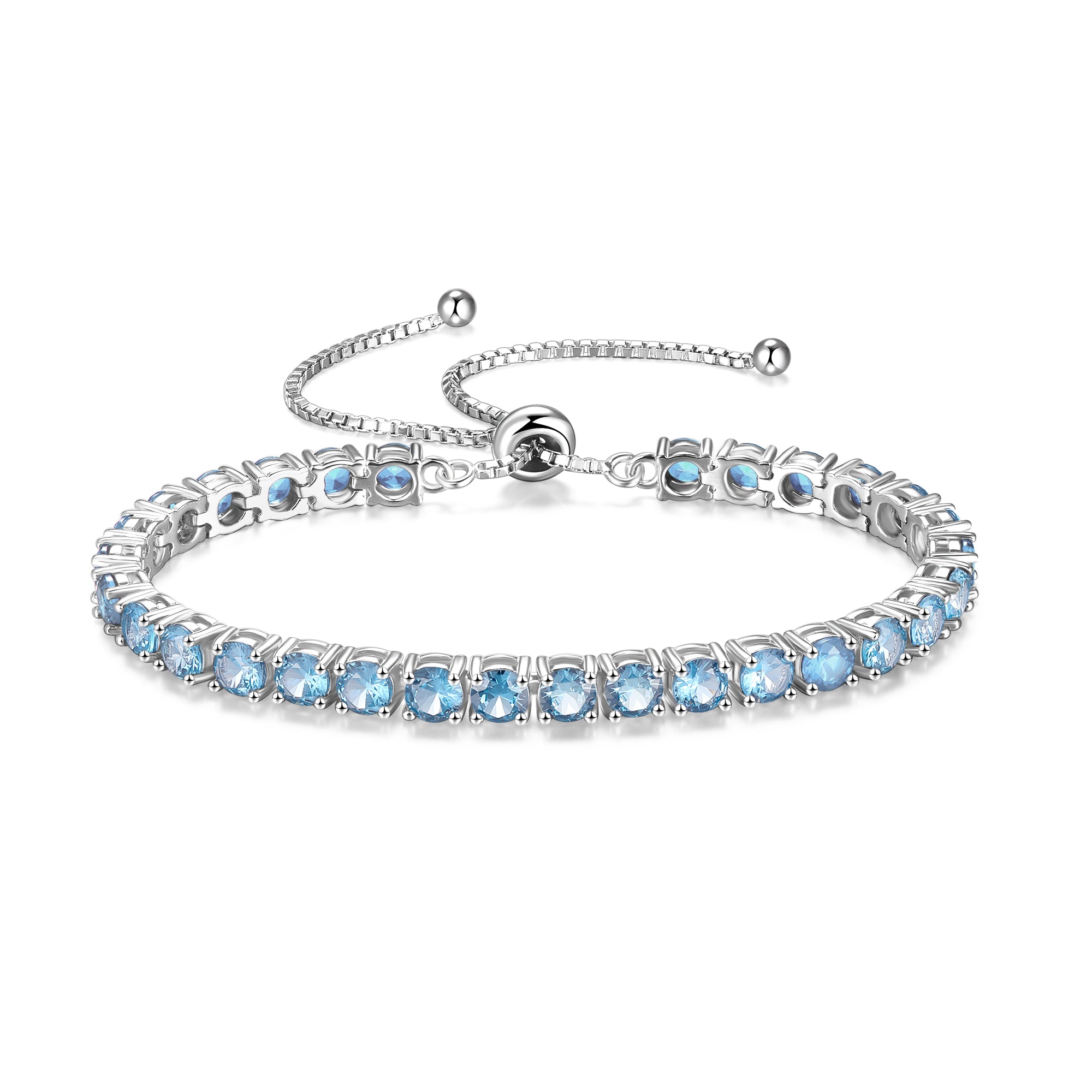 „Ewige Eleganz“ – Geburtsstein Aquamarin, Tennisarmband aus Sterlingsilber, klassische Bolo-Kette, Sterlingsilber