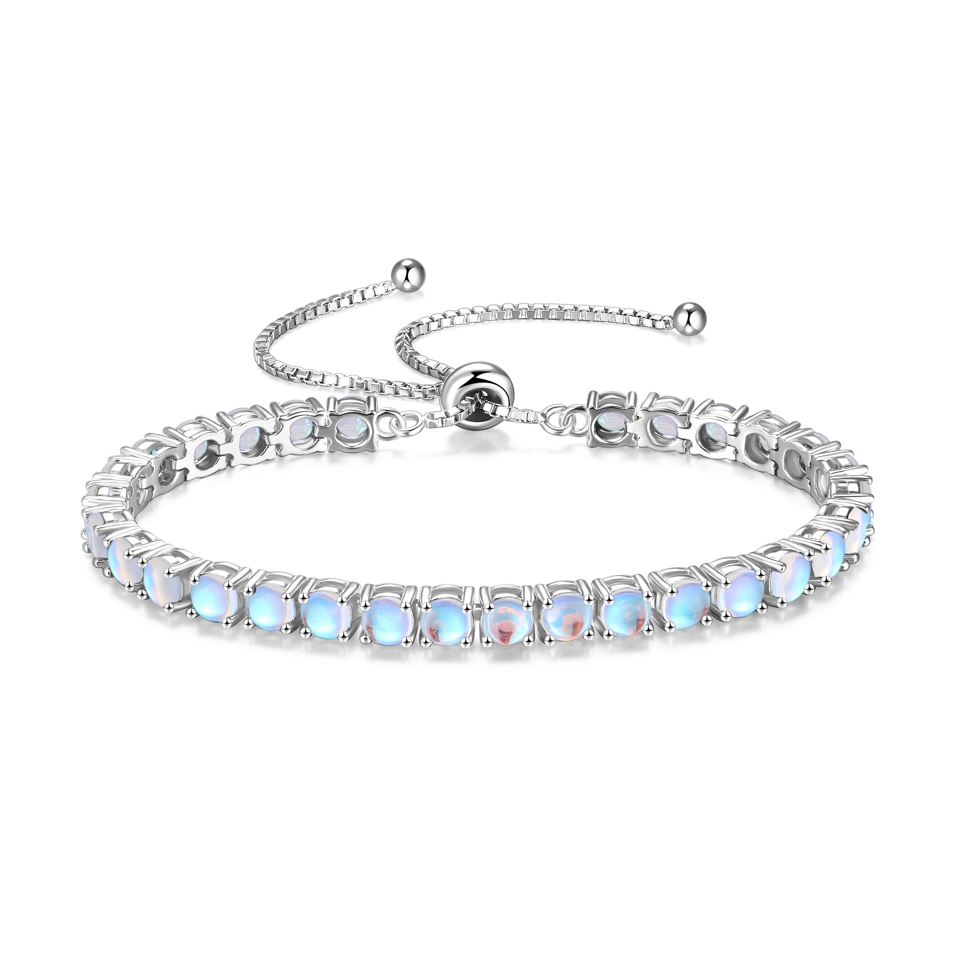 „Ewige Eleganz“ – Mondstein-Tennisarmband aus Sterlingsilber mit klassischer Bolo-Kette (Geburtsstein Juni)
