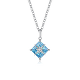 FANCIME „Princess Dream“ Aquamarin-Quadrat-Edelstein-Halskette aus Sterlingsilber 