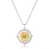 FANCIME "My Sunshine" Sunflower Mother of pearl Citrine Birthstone Rotatable Sterling Silver Necklace