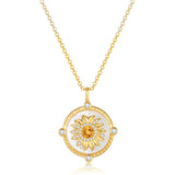 FANCIME "My Sunshine" Sunflower Mother of pearl Citrine Birthstone Rotatable Sterling Silver Necklace