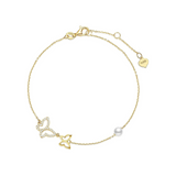 14-karätiges Gelbgold-Schmetterlingsarmband mit 4 mm Süßwasserperlen, luxuriöses, verstellbares Armband mit echten Perlen