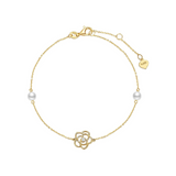 Bracelet en or jaune 14K en forme de fleur de rose avec perles d'eau douce de 4MM, bracelet ajustable de luxe, bijoux fins