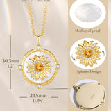 FANCIME "My Sunshine" Sunflower Mother of pearl Citrine Birthstone Rotatable Sterling Silver Necklace
