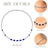 "Glamour Radiance" September Birthstone Fancy Cut Blue Sapphire Sterling Silver Tennis Necklace