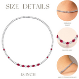 „Glamour Radiance“ Juli-Geburtsstein-Tennis-Halskette aus Sterlingsilber mit Rubin im Fantasieschliff und auffälligem Rubin-Schliff 