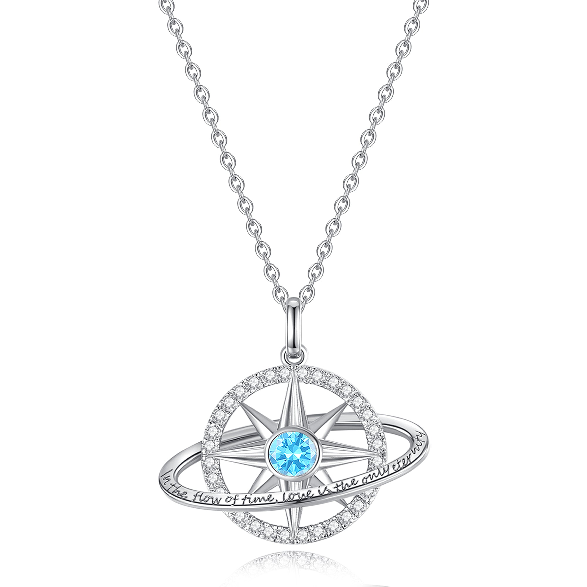 FANCIME „Stellar Promise“ Aquamarin-Halskette aus Sterlingsilber mit Geburtsstein März