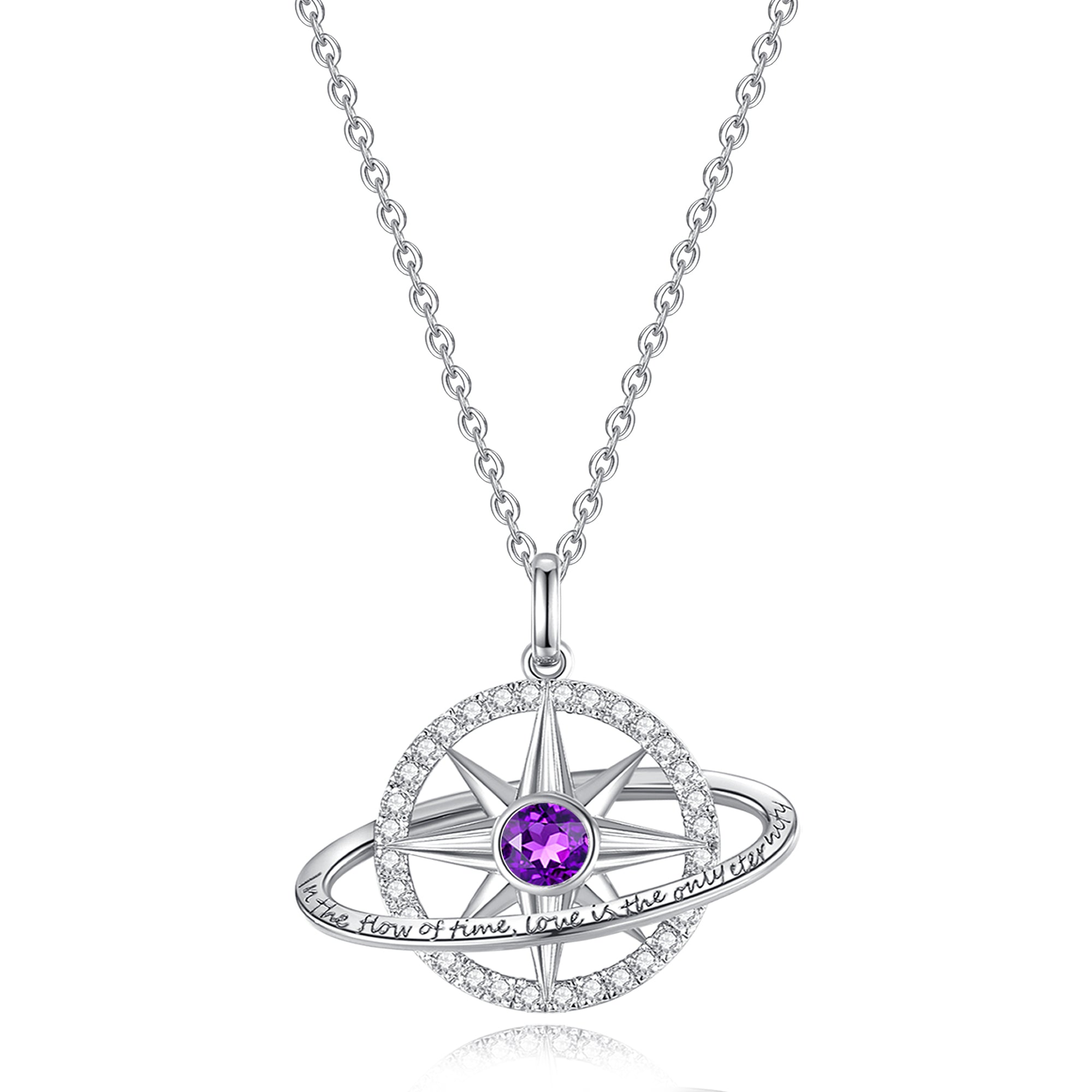 FANCIME „Stellar Promise“ Amethyst-Geburtsstein-Halskette aus Sterlingsilber für Februar
