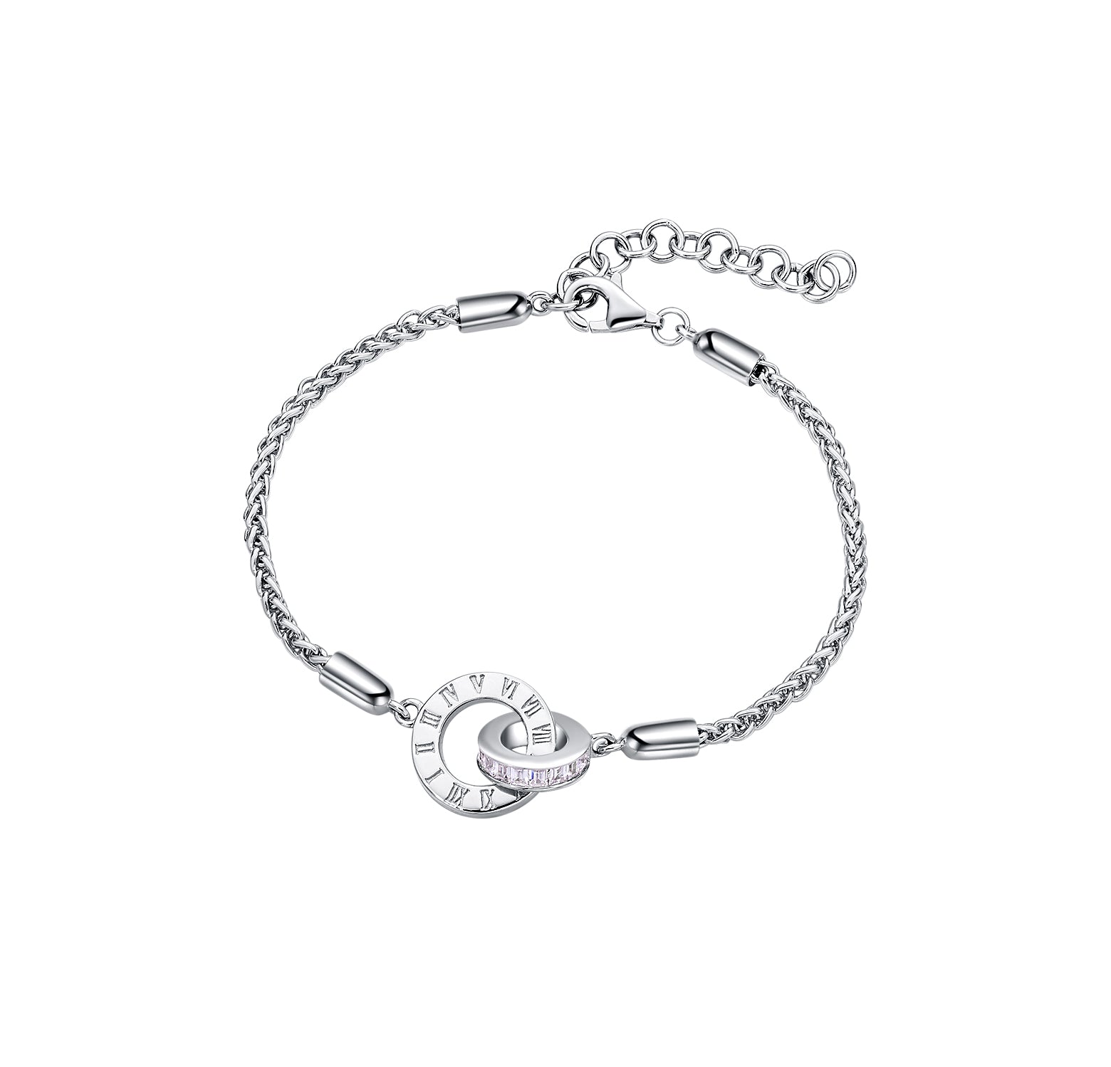 FANCIME „Römische Zeit“ Interkonnektierte Kreise Paararmbänder aus Sterlingsilber mit Weizenkette 